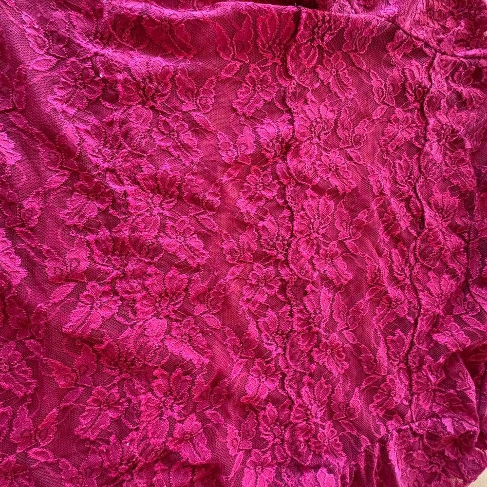 Red Floral Full Lace Long Sleeve Top Women Large Stretch Romantic Coquette Layer - Picture 6 of 9